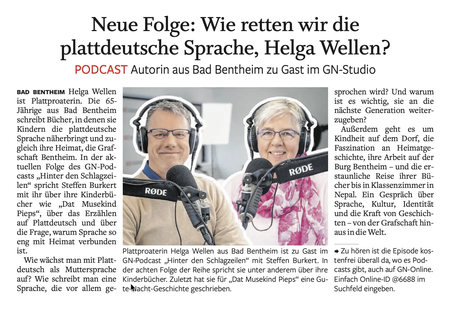 GN Artikel zu Helga Wellen